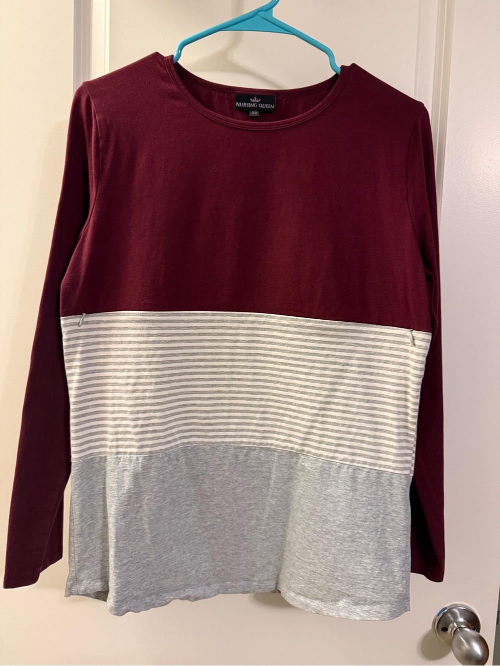 Nursing Queen Burgundy Colorblock Long Sleeve Zip Access Nursing Top